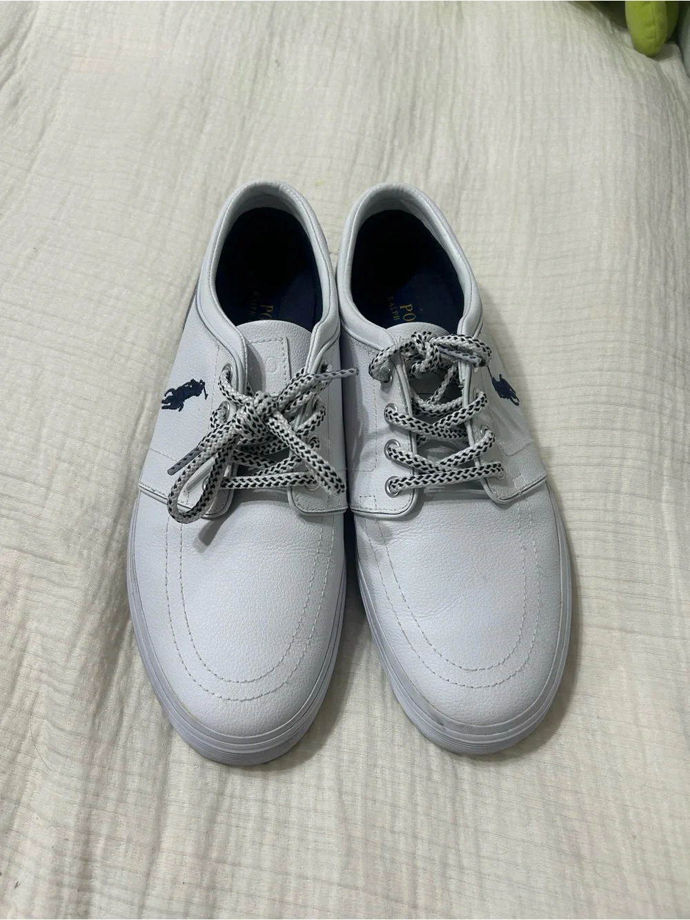 Polo by Ralph Lauren White Leather Sneakers with Navy Polo Logo